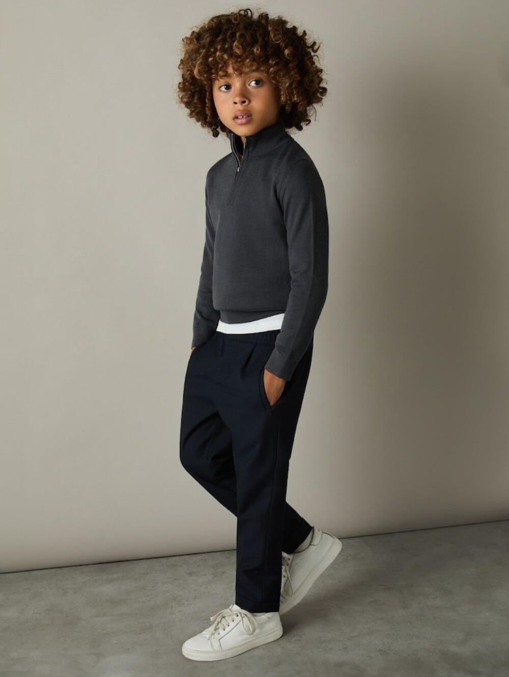 Reiss Blackhall-ls Merino Funnel Top Boys Size 9/10 Black Blue